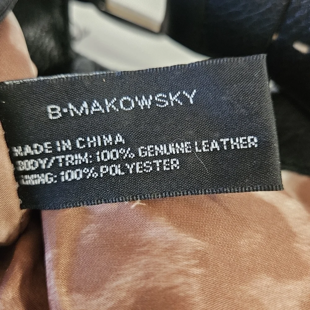 B. Makowsky Black Leather Contrast Stitching Top Flap Hobo Shoulder Bag